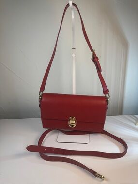 Furla Red Leather shoulder or Crossbody with Gold Turnlock Clasp